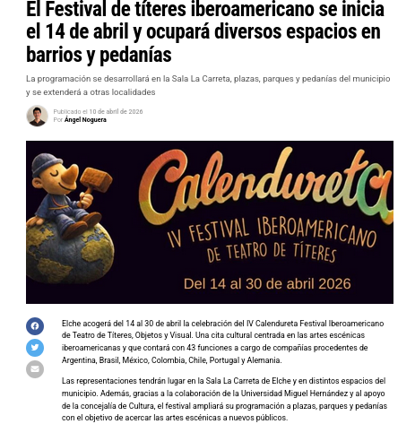Screenshot 2026 06 16 at 11 45 02 El Festival de títeres iberoamericano se inicia el 14 de abril y ocupará diversos espacios en barrios y pedanías TeleElx