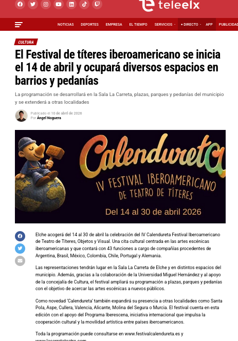 Screenshot 2026 06 16 at 11 45 02 El Festival de títeres iberoamericano se inicia el 14 de abril y ocupará diversos espacios en barrios y pedanías TeleElx