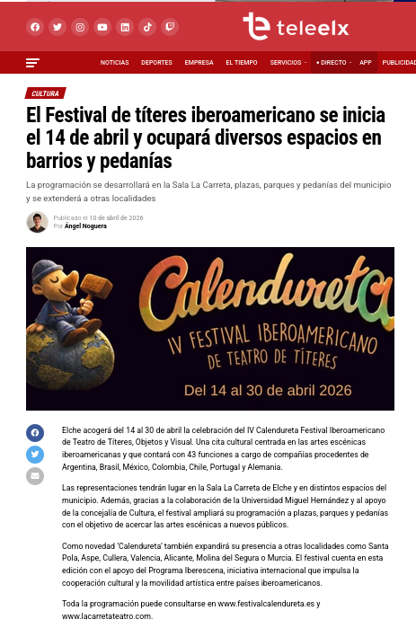 Screenshot 2026 06 16 at 11 45 02 El Festival de títeres iberoamericano se inicia el 14 de abril y ocupará diversos espacios en barrios y pedanías TeleElx